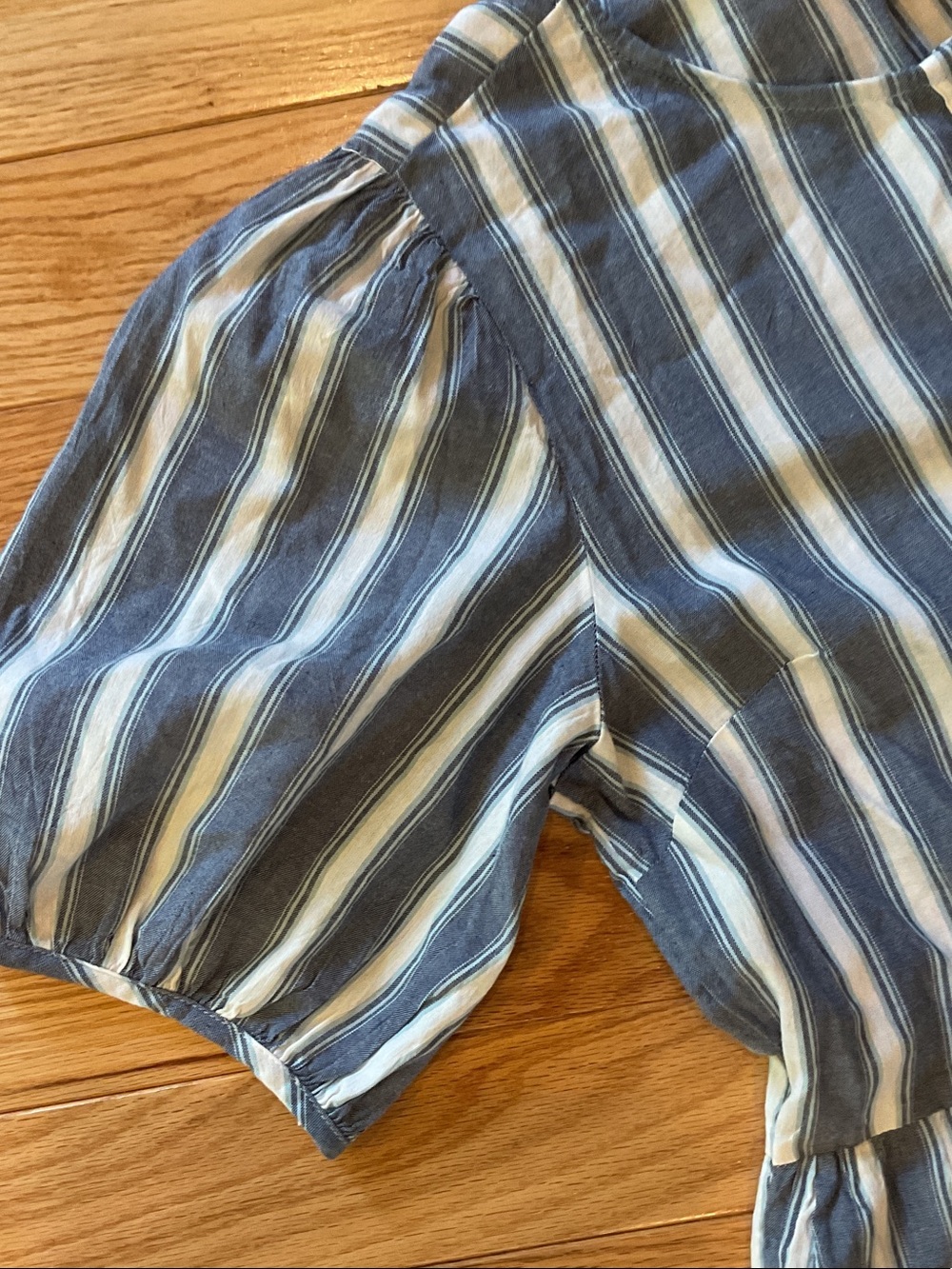 Old Navy Puff sleeve Striped Blue Midi Dress NWOT small bohemian flowy pockets - Picture 6 of 13